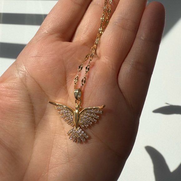 18K Gold Bird Pendant Necklace Phoenix Eagle Choker - Picture 11 of 12